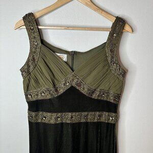 Vtg Talbots 90s Y2K Silk Velvet Beaded Maxi Dress Fairy Whimsigoth Prom 10